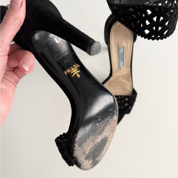 Vintage Prada black suede open toe heels - Picture 3 of 5